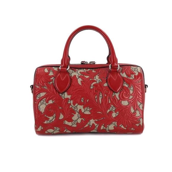 Gucci Arabesque Red Beige GG Supreme Shoulder Bag - Picture 1 of 9